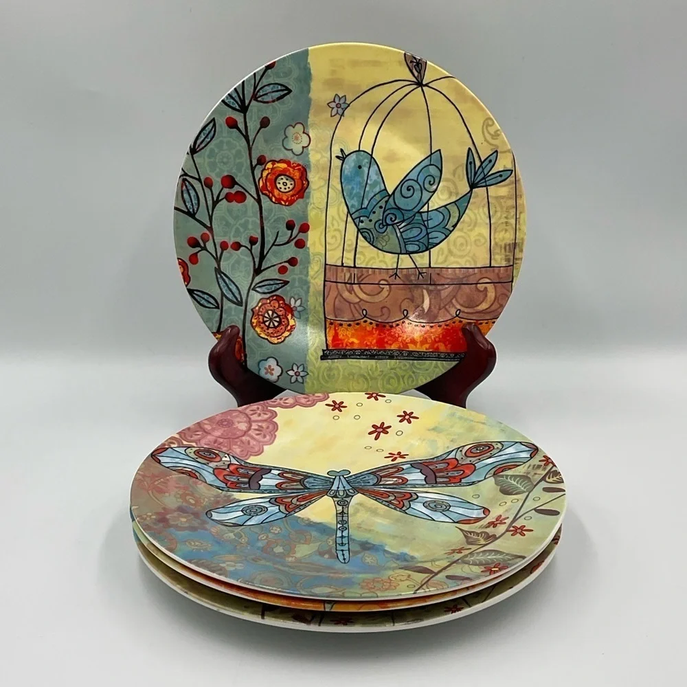 Tii Spring Birds Butterfly Luncheon Plate Set